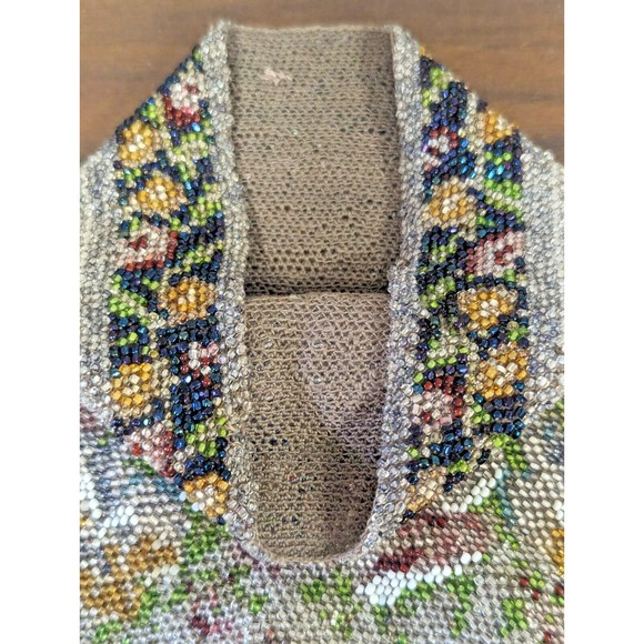 Antique Victorian Colorful Floral Rose Glass Micro Beads Drawstring Purse 1920's - Picture 5 of 7